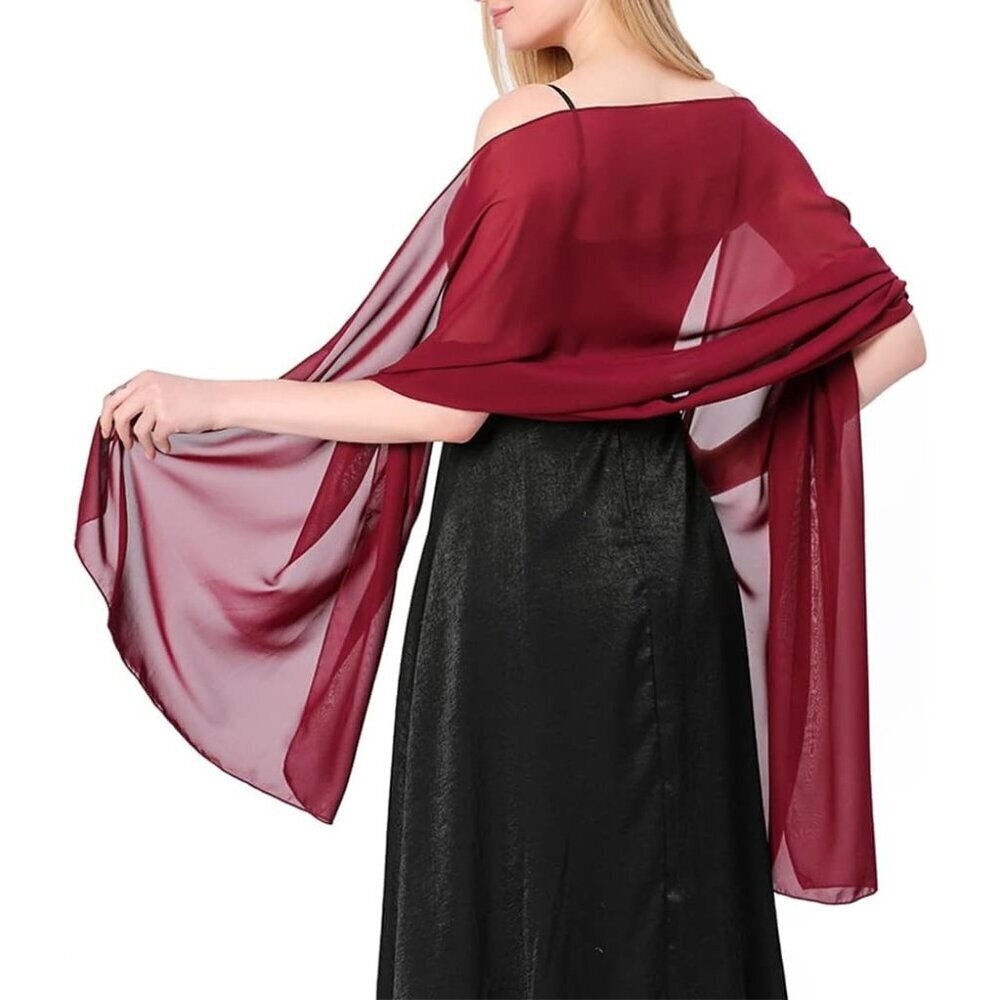 Women Wine Red Elegant Soft Sheer Chiffon Stole Bride Wedding Shawls and Wraps